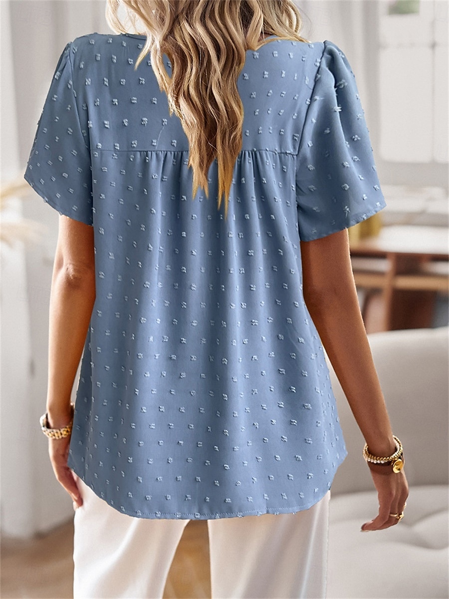 Dámské Košile Halenka Pevná barva stylové Na běžné nošení Krátký rukáv Tričkový Běžné topy Práce Denní Dovolená Šalvějová zeleň Černá Bílá Světlá růžová Rubínově červená Léto Jaro 2025 - $24.99 –P30