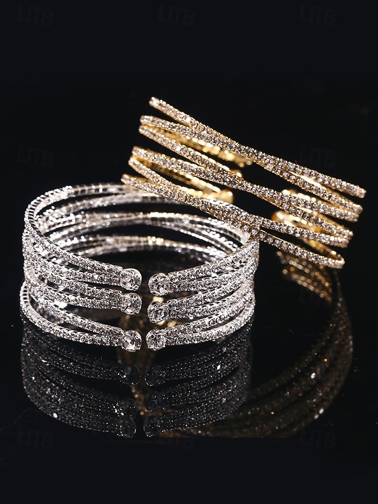 flerlags rhinestone mansjettarmbånd for kvinner - elegante sølvsmykker med glitrende rhinestones for bryllup, fester og spesielle anledninger 2026 - $11.99 –P1