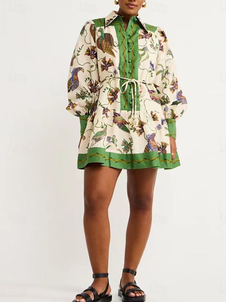 Damen Minikleid A Linie Kleid Sommerkleid Figurbetontes Kleid Kleid mit Puffärmeln Urlaub Cocktail Urlaub Täglich Regular Fit Blumen Graphic Langarm Kargen Grün Sommer 2025 - $46.99 –P3