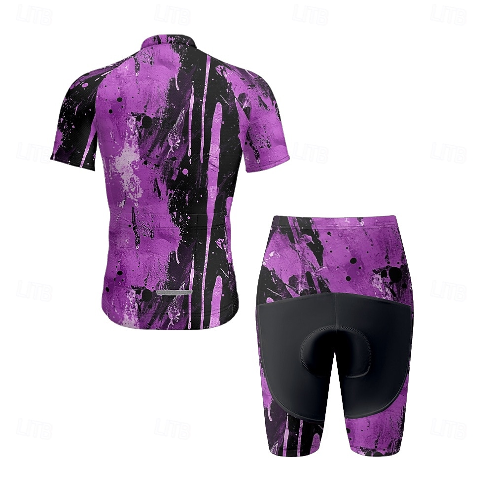 Homme Maillot et Cuissard Velo Cyclisme Manche Courte VTT Vélo tout terrain Cyclisme sur route Été Printemps Automne Violet Pourpre foncé Graffiti Vélo Fermeture Éclair Frontale Évacuation de la de 2026 ? $47.99 –P7