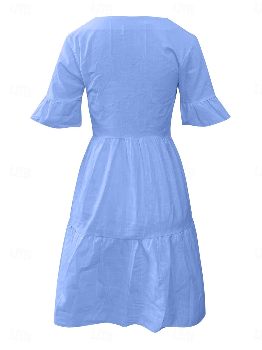 Damen Minikleid Weißes Kleid Casual kleid Rüschenkleid Kleid mit Puffärmeln Basic Brautkleider schlicht Urlaub Täglich Regular Fit Glatt Ärmellos V Ausschnitt Weiß Gelb Blau Sommer 2025 - $21.99 –P6