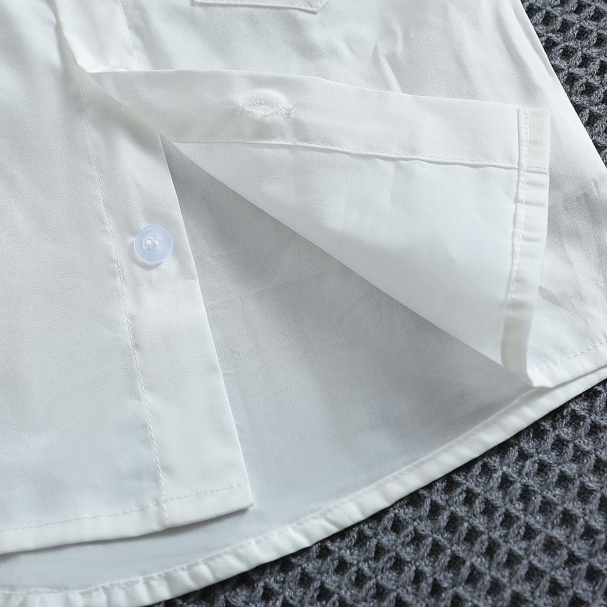 3 Pièces Costume de Porteur d'Alliance Garçon Enfants Bébé Chemise & Short Ecole Formel Soirée Mode Doux Couleur unie Col en V Blanche Coton de 2025 ? $23.99 –P3