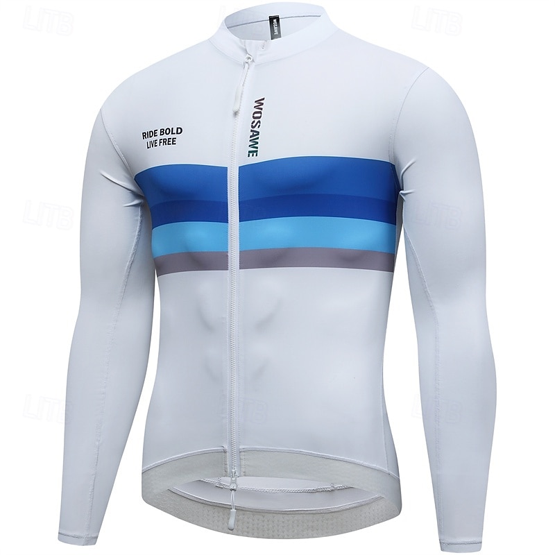 Homme Maillot de cyclisme Bloc de Couleur manche longue Cyclisme Maillot avec 3 poches arrière VTT Vélo tout terrain Séchage Rapide Respirant Des sports Blanche Bleu Vêtement Tenue de 2025 ? $61.99 –P6