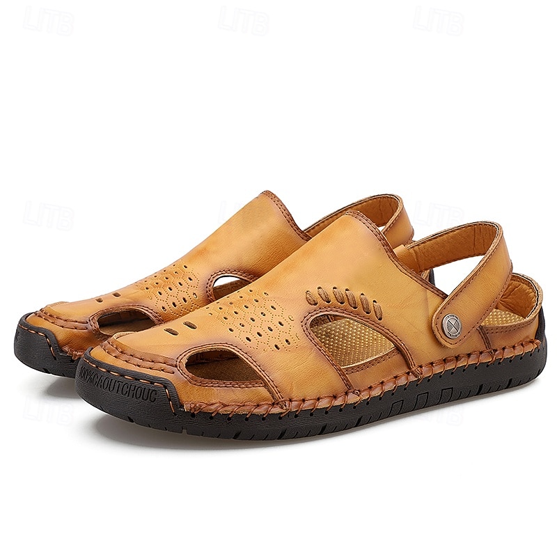 Hombre Sandalias Zapatos hechos a mano Microfibra Transpirable Cómodo Antideslizante Hebilla Amarillo-marrón Negro 2026 - $42.99 –P1