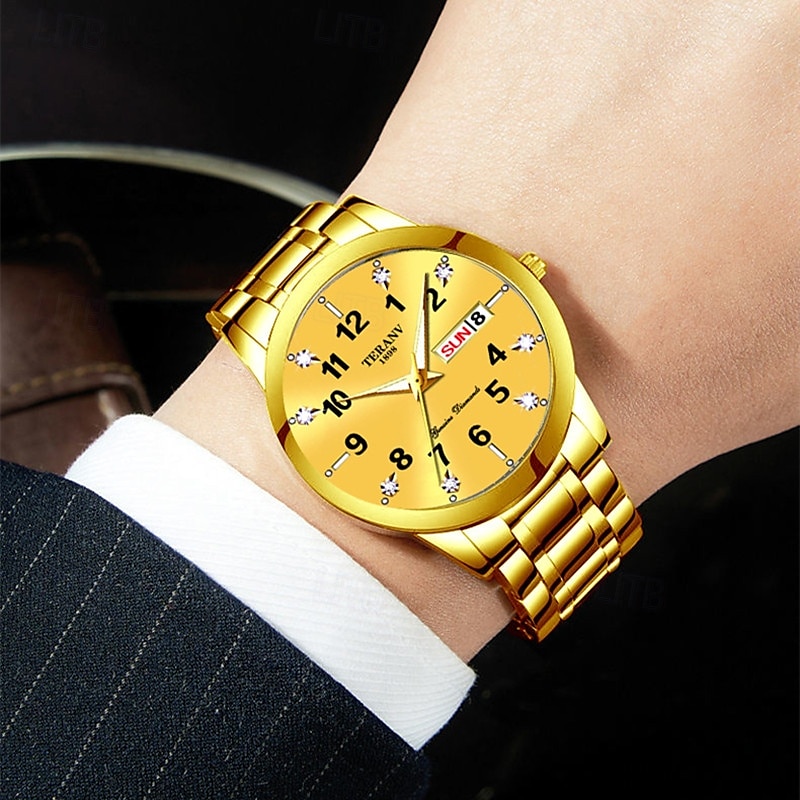 Relógio digital masculino de negócios, mostrador redondo com strass, à prova d'água, luminoso, com pulseira de liga, multifuncional, fashion, relógio de quartzo para homens, presentes de lazer e de 2025 por $23.99 –P14