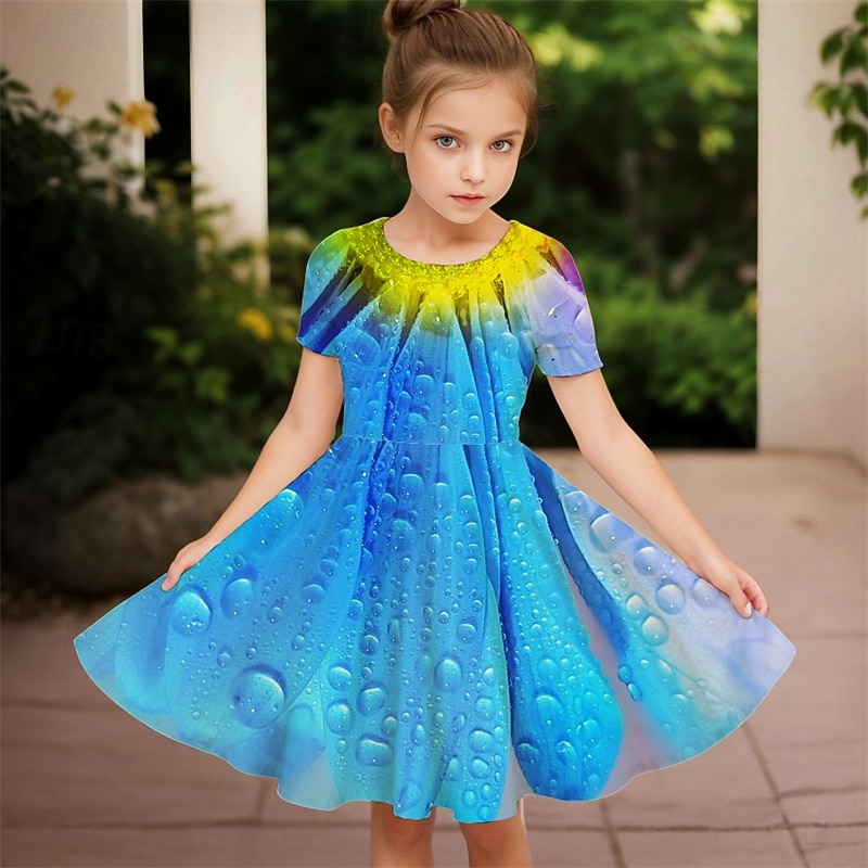 Paște Girls ' 3D Grafic Floare Rochie Manșon scurt Vară Primăvară Vacanță Zilnic Concediu Prințesă Frumoasa Dulce Copii 4-12 ani Rochie casual Rochie A line Lungime Genunchi Fit regulat 2025 - $15.99 –P4
