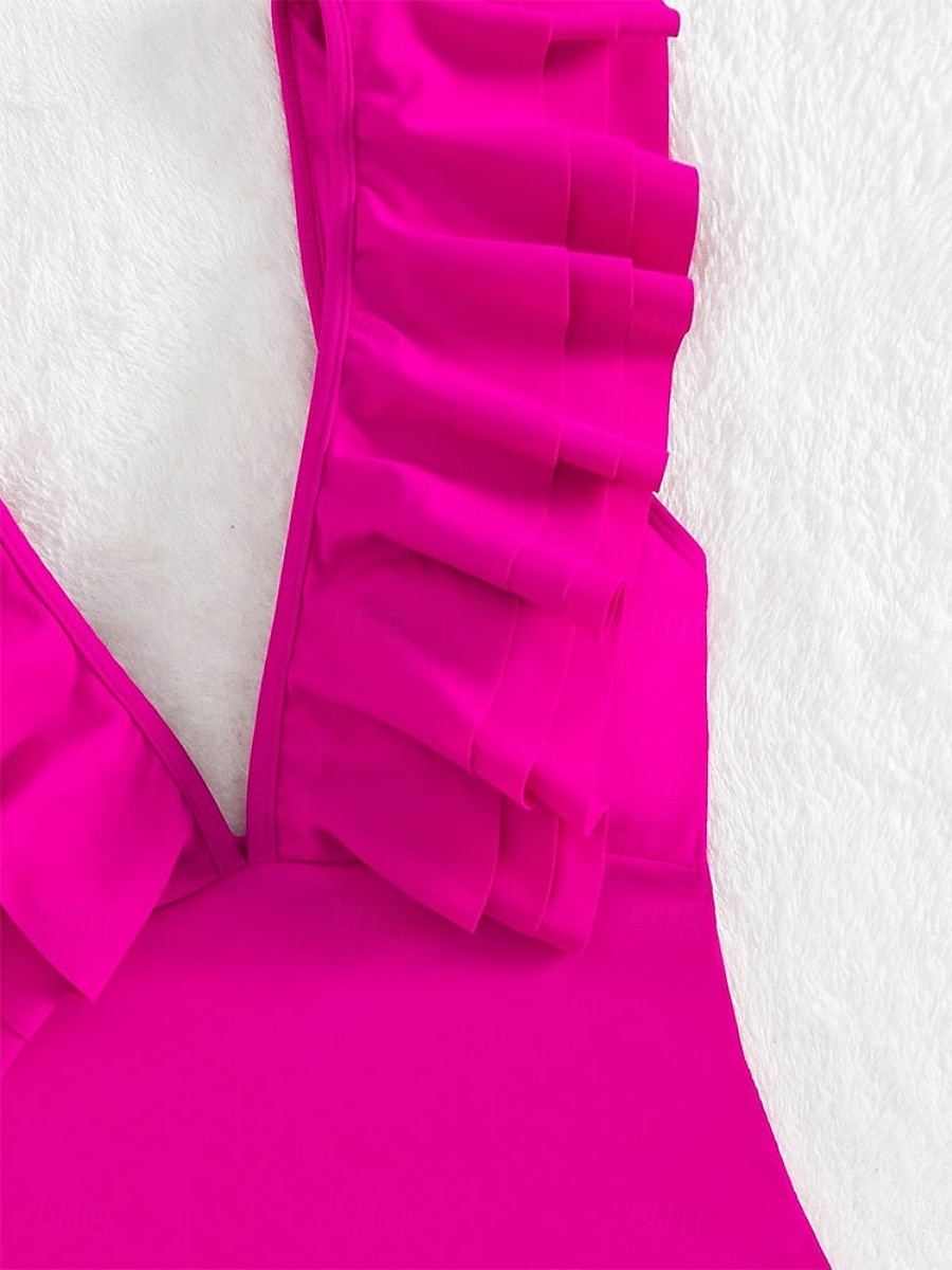 Dames Zwemkleding Een stukje Monokini Zwempak Ruche Blote rug Buikcontrole Hoge taille Slank Vakantie Strand Kleding Effen Kleur V-hals Mouwloos Badpakken 2025 - $26.99 –P6