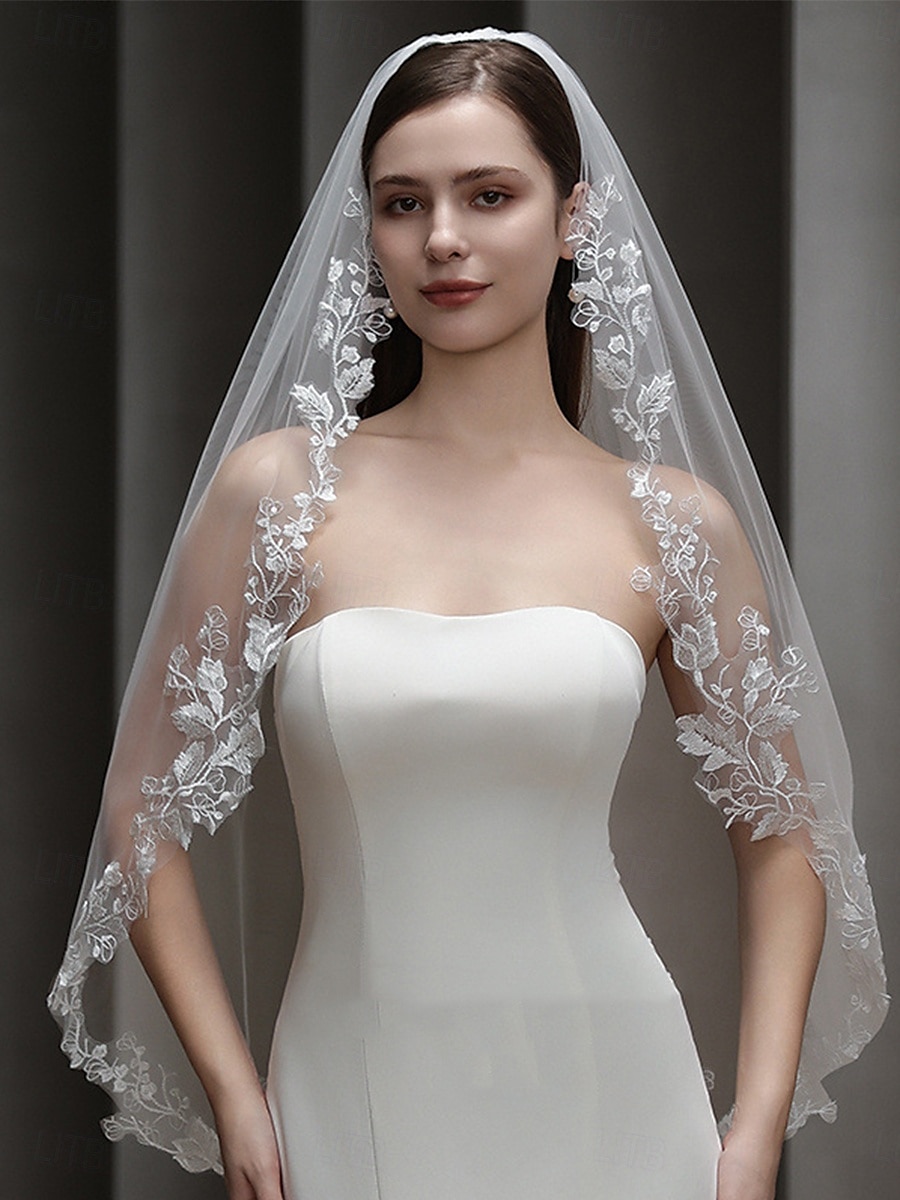 Uma Camada Contemprâneo / à moda Véus de Noiva Véu Catedral com Bordado Tule de 2025 por $27.99 –P1