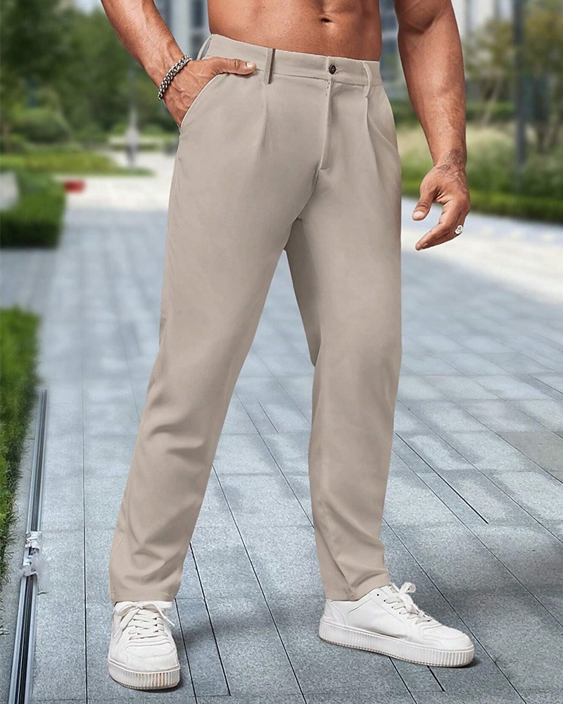 Hombre pantalones de traje Pantalones Chinos pantalones Pantalones plisados Botones Bolsillo Plano Comodidad Formal Fiesta Trabajo Moda Estilo clásico Caqui Claro Negro Microelástico 2025 - $23.99 -P4