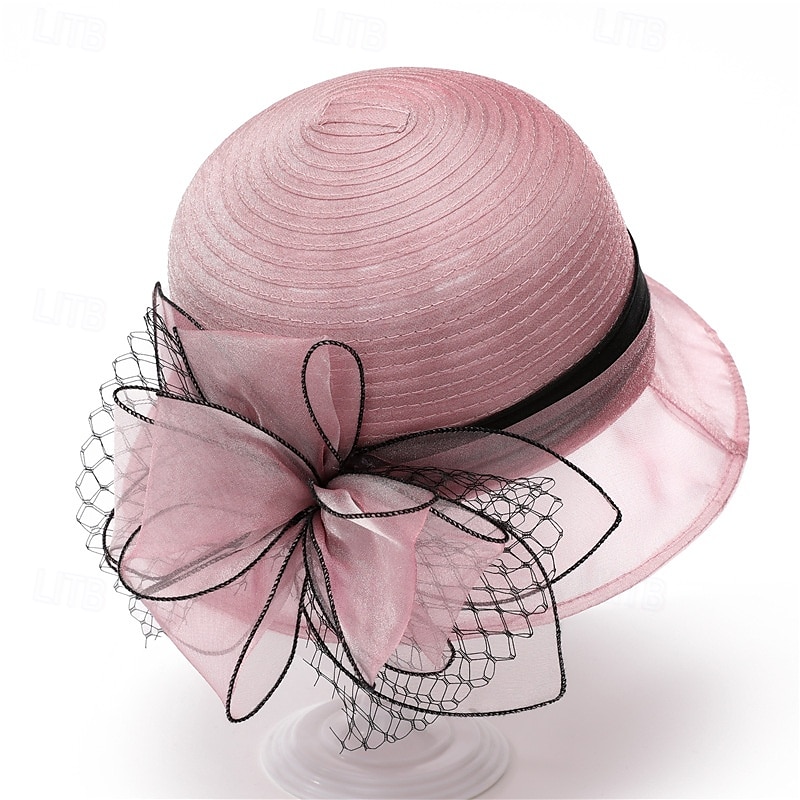 Hodeplagg organza Bøttehatt Bryllup Bursdag Avslappet Aftenselskap cocktail Elegant søt stil Med Blomster Hodeplagg Hodeplagg 2025 - $17.49 –P9