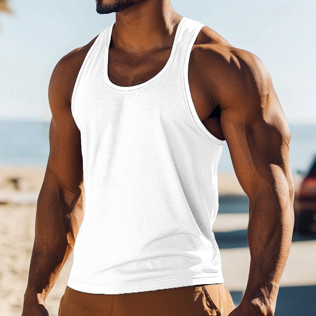 Men's Tank Top Vest Undershirt Sleeveless Shirt Sleeveless Crewneck Summer Solid Color Plain Fashion Classic Comfortable Street Casual Sports Black White Red Top Tee for Men 2025 - $11.49 –P1
