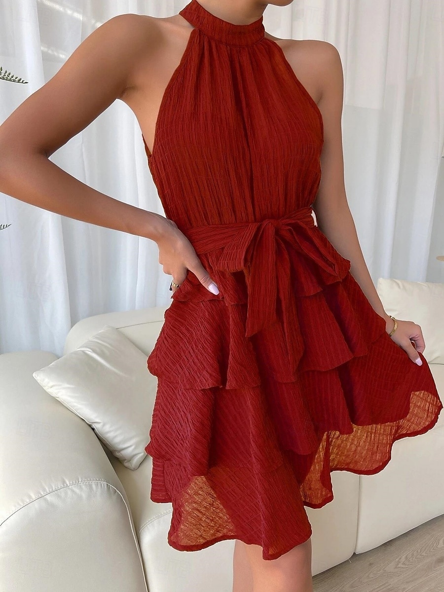 Női Mini Ruha Hétköznapi Ruha A Vonallal Fit And Flare Ruha Alap Hétköznapi Szabadság Napi Rendszeres Illeszkedés Grafikus Ujjatlan Halter Nyak Fekete Piros Kék Lila Nyár 2025 - $30.99 –P3