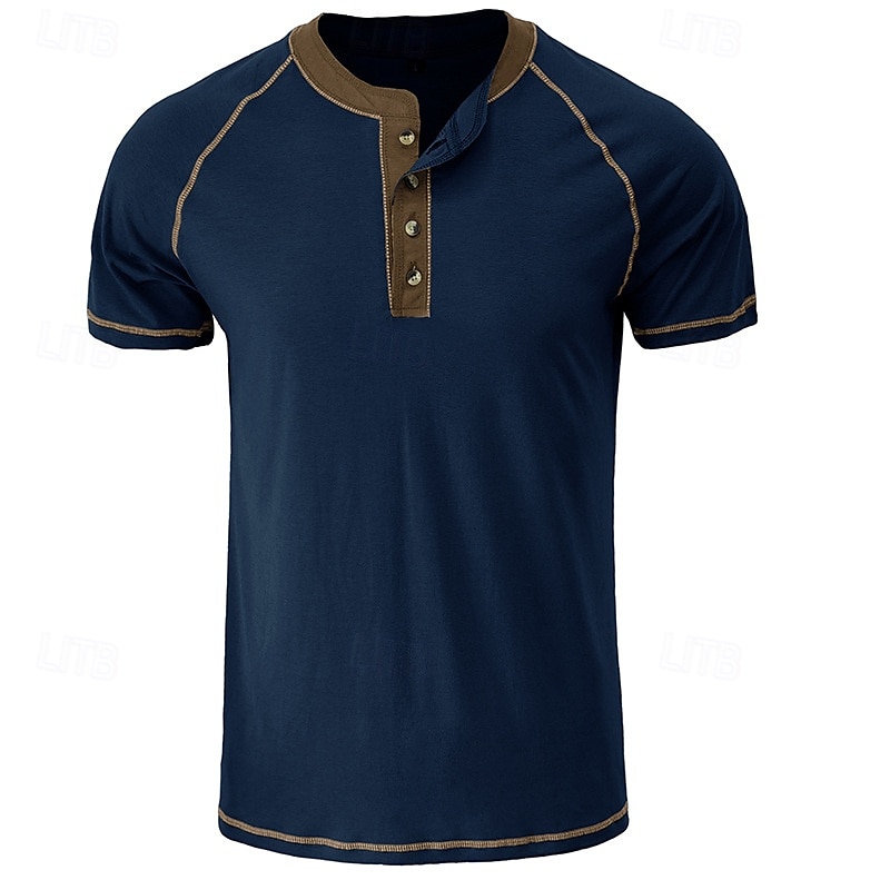 Men's Button T Shirt T Shirt Henley Shirt Short Sleeve Shirt Short Sleeve Henley Summer Color Block Solid / Plain Color Fashion Designer Fashion Vacation Street Going out Dark Grey Wine Black Top Tee 2025 - $26.99 –P4