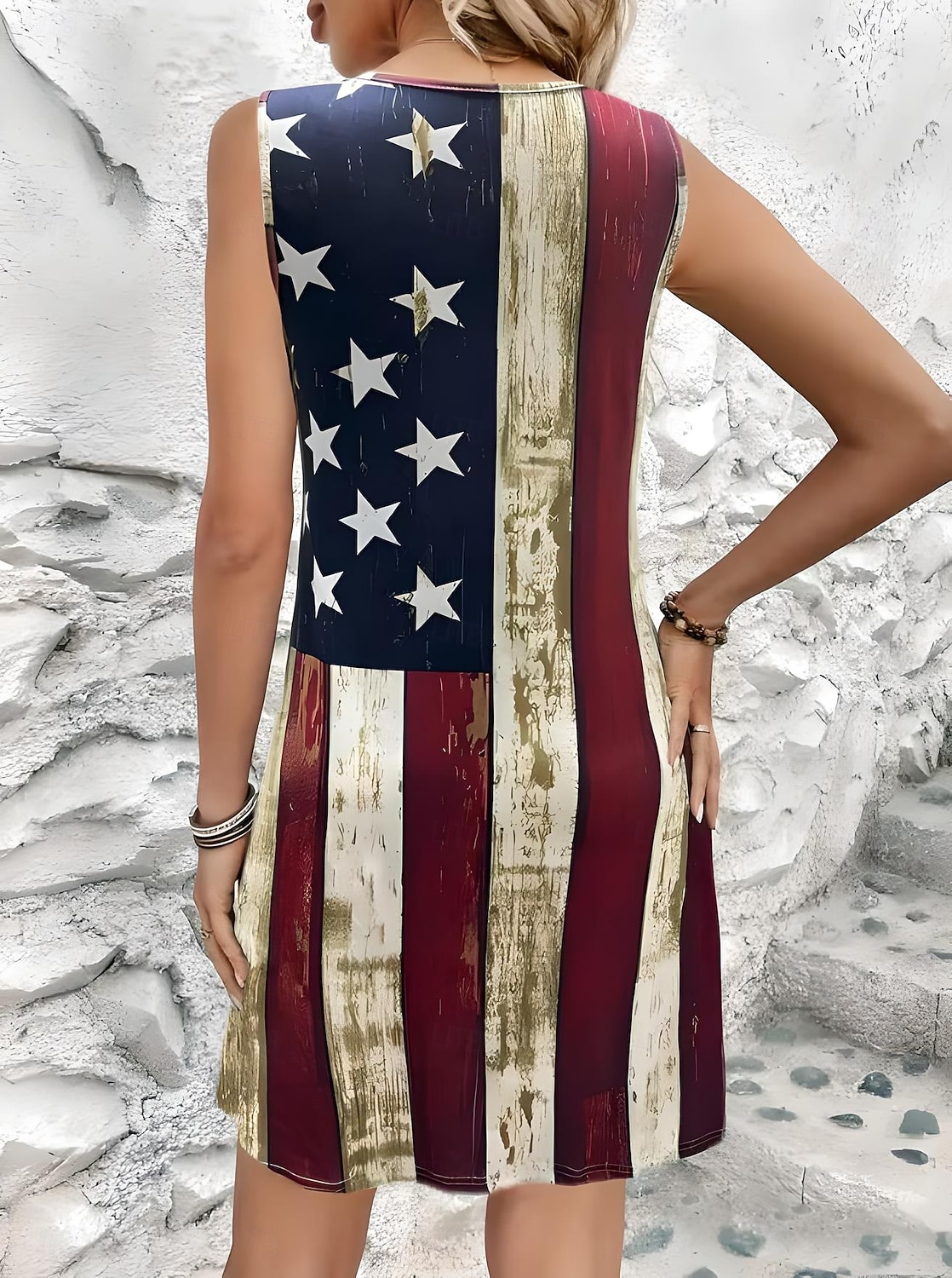 Unabhängigkeitstag Patriotisches Damen Mini Kleid Lässiges Kleid Tank Kleid Urlaub Lässig Urlaub Täglich Regulärer Sitz Flagge Ärmellos Rundhals Rot Sommer 2026 - $21.99 –P3