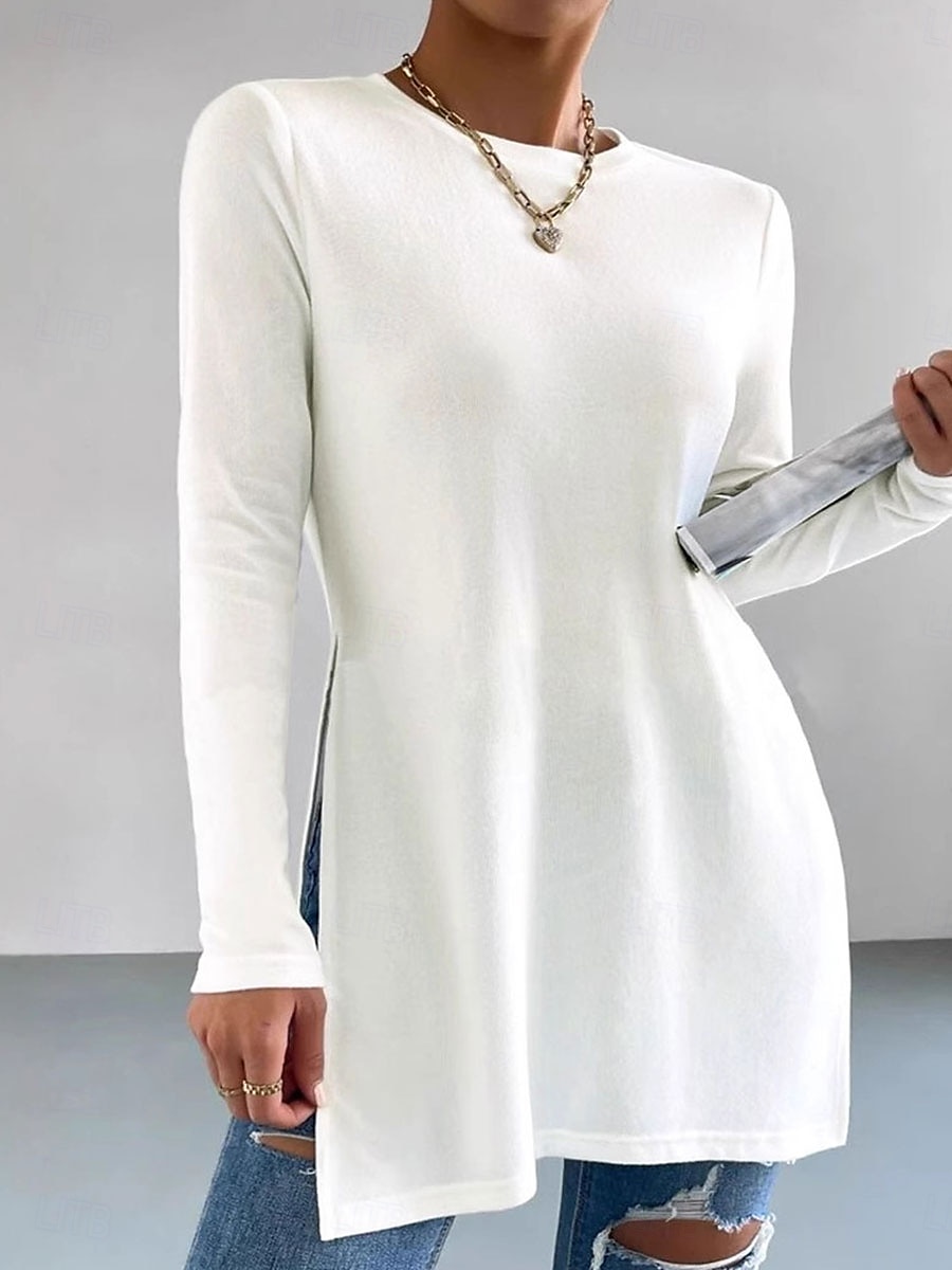 Women's T Shirt Plain Fashion Modern Casual Long Sleeve Crew Neck Long Tops Daily Weekend Patchwork Black White Spring Fall Winter 2025 - $27.99 –P2