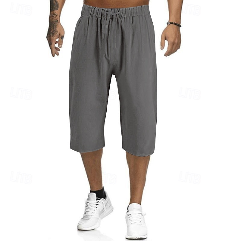 Per uomo Pantaloncini Pantaloncini di lino Pantaloncini estivi Pantaloncini da spiaggia Pantaloni modello Capri Tasche A cordoncino Vita elastica Liscio Comfort Traspirante Polpaccio Esterno Interni del 2025 a $17.99 –P6
