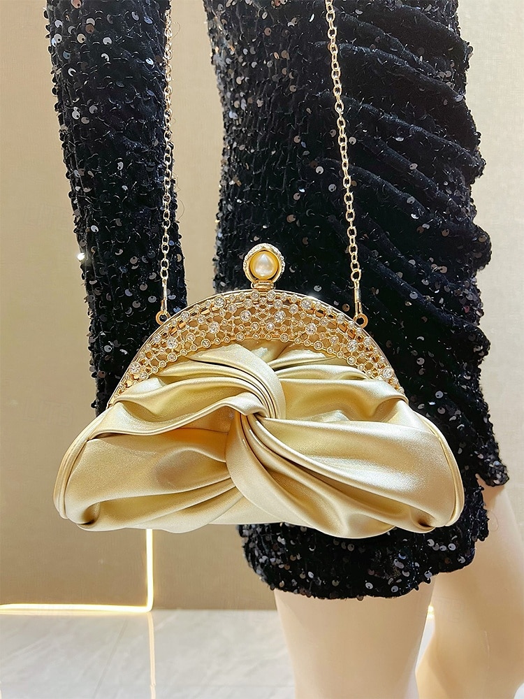 pochette da sera in similpelle da donna – borsa con nodo vintage decorato con strass per matrimoni, feste ed eventi formali colore argento nero bianco del 2025 a $29.99 –P1