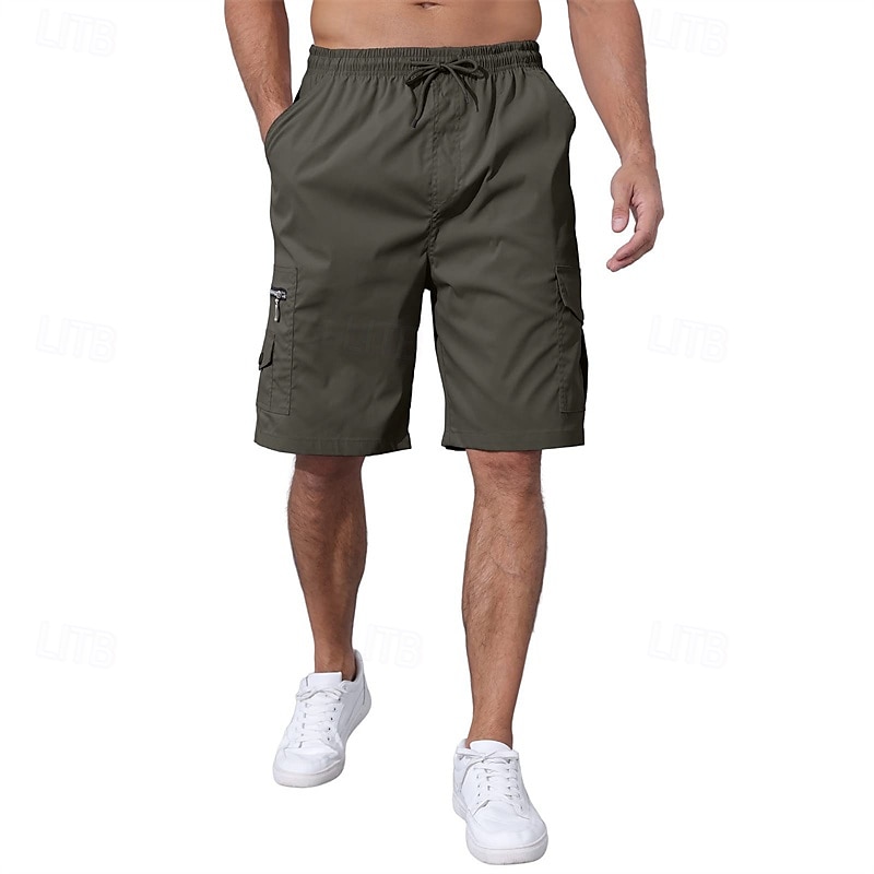 Men's Cargo Shorts Shorts Summer Shorts Drawstring Elastic Waist Multi Pocket Plain Comfort Wearable Knee Length Outdoor Sport Daily Fashion Casual Black Navy Blue 2025 - $20.99 –P5