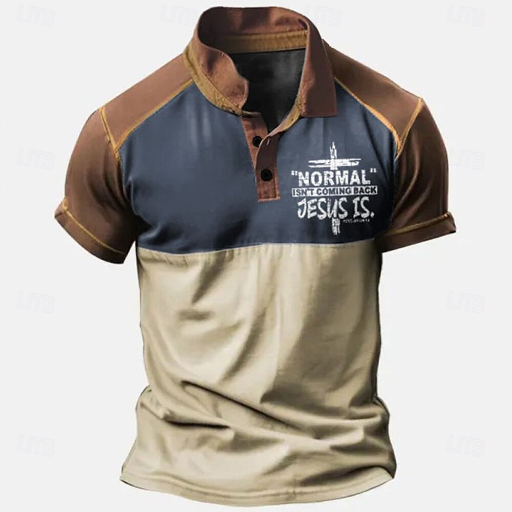 Men's Jesus Christian Polo Shirts Golf Shirt Short Sleeve Polo Shirts Collared Shirts Vintage Casual Vacation Wear Festival Wear Party Outfits Buttons 3D Print Navy Blue Blue Brown 2025 - $22.99 –P1