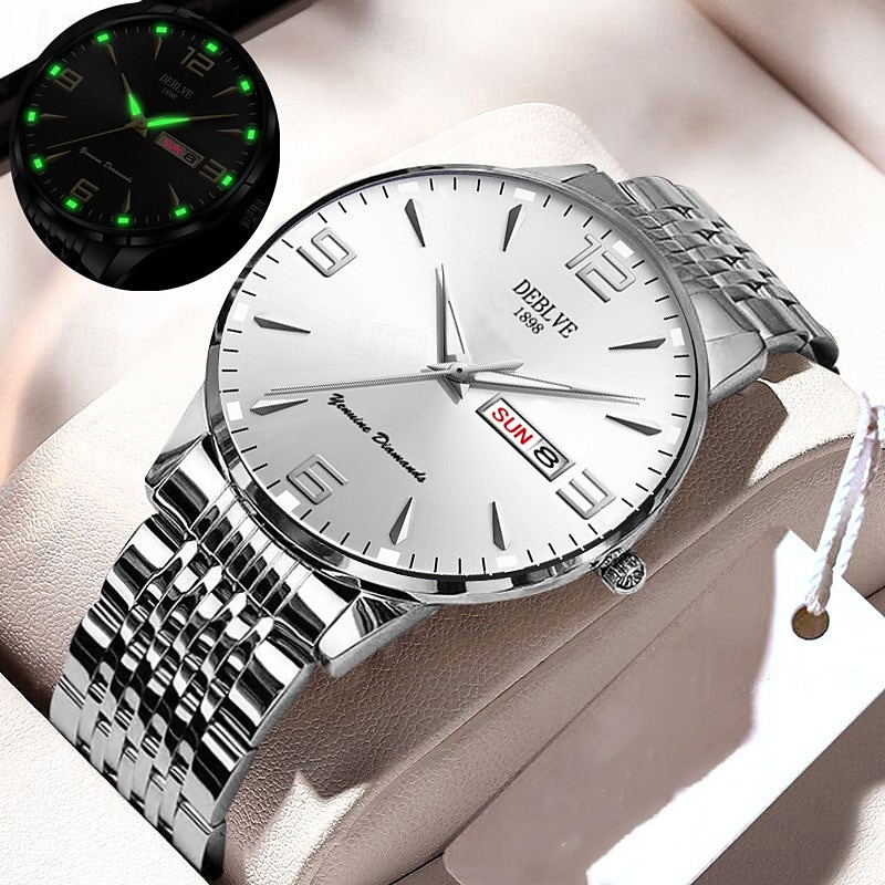 1 Herren Sport Stahlband Uhr Leuchtet Im Dunkeln Kalender Wochenanzeige Licht Luxus All-In-One Legierung Mode Ultra-Dünn Digital Herren Business Uhr 2025 - $20.99 –P5
