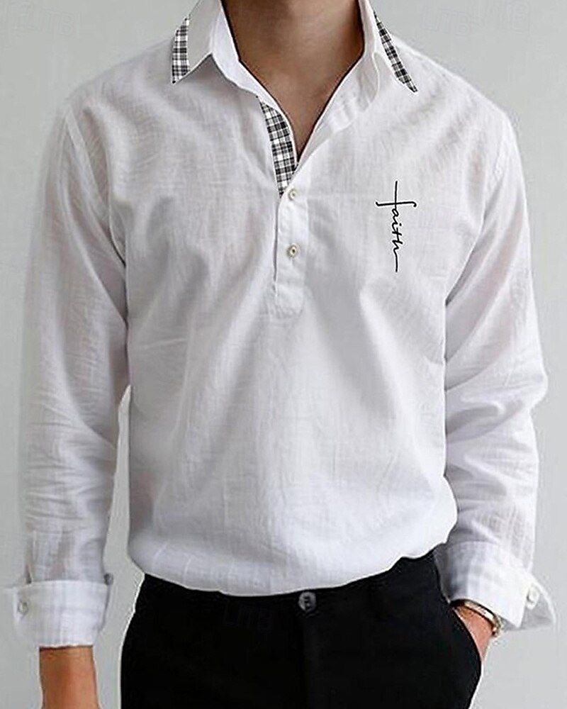 Per uomo Camicia Camicia popover Camicia estiva Maglietta informale Camicia da spiaggia Bianco Rosa Manica lunga A quadri Croce Bavero Da mare Hawaiano Collage Abbigliamento Di tendenza Informale del 2025 a $26.99 –P1