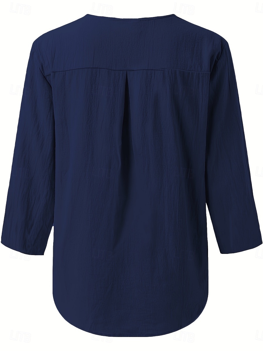 Femme Chemise Chemisier Couleur unie mode Décontractées Manches 3/4 Col Ras du Cou Hauts réguliers du quotidien Boutons Noir Blanche Rose Claire bleu marine Orange Eté Printemps de 2025 ? $29.99 –P14