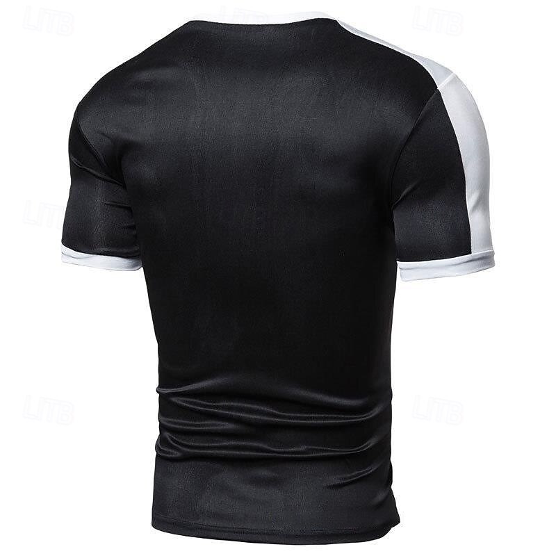 Herren T-Shirt mit Knöpfen T Shirt T-Shirt Kurzarmshirt Kurzarm V Ausschnitt Sommer Frühling Farbblock Mode Designer Basic Knöpfe Urlaub Straße Ausgehen Schwarz Weiß Wein Top T-Shirt für Herren 2025 - $10.99 –P6