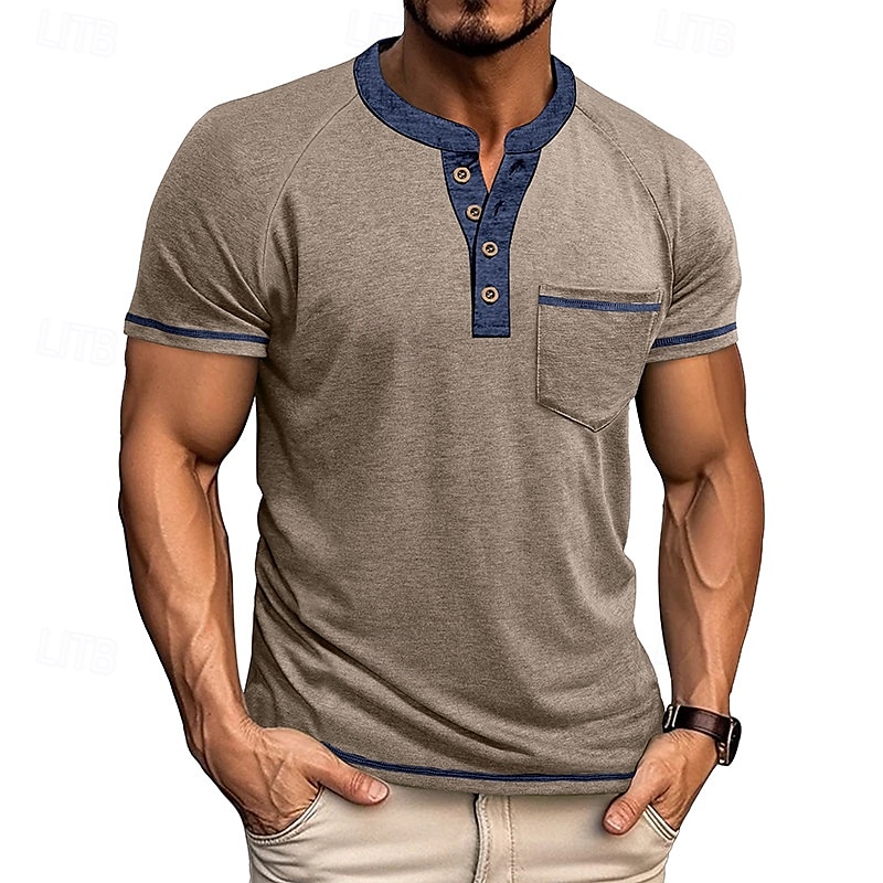 Hombre Camiseta con botones Camiseta Henley Shirt Camisa manga corta Manga Corta Henley Verano Bloque de color Color sólido/liso Moda Design Moda Vacaciones Calle Noche Azul marinero Negro Blanco 2025 - $26.99 –P8