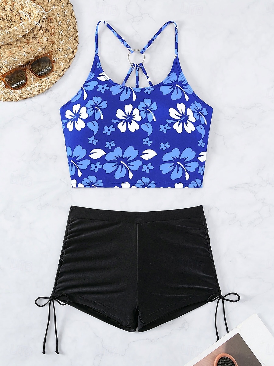 Maillots de bain femme bikini 2 pièces maillot de bain short dos nu slim vacances plage mode floral encolure en U sans manches de 2025 ? $23.99 –P17