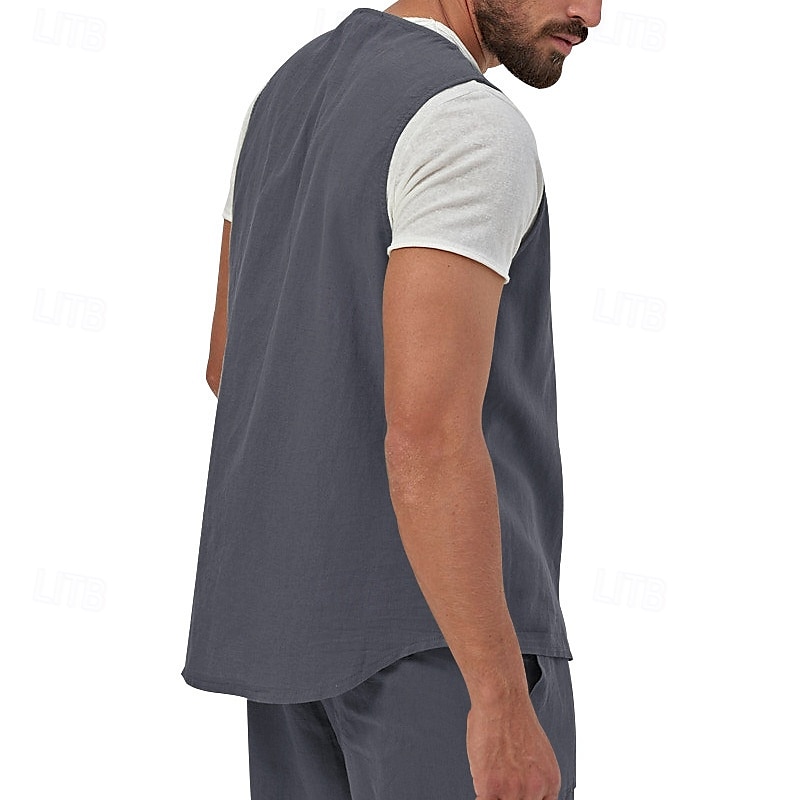 בגדי ריקוד גברים וסט Gilet אפוד פשתן חופשה יומי פגישה (דייט) אופנתי יום יומי קיץ אביב כפתורים כיס פשתן נוח אחיד חזה יחיד כפתור יחיד צווארון V רגיל שחור צהוב ירוק בהיר כחול נייבי אֵפוֹד 2025 - $23.99 –P8
