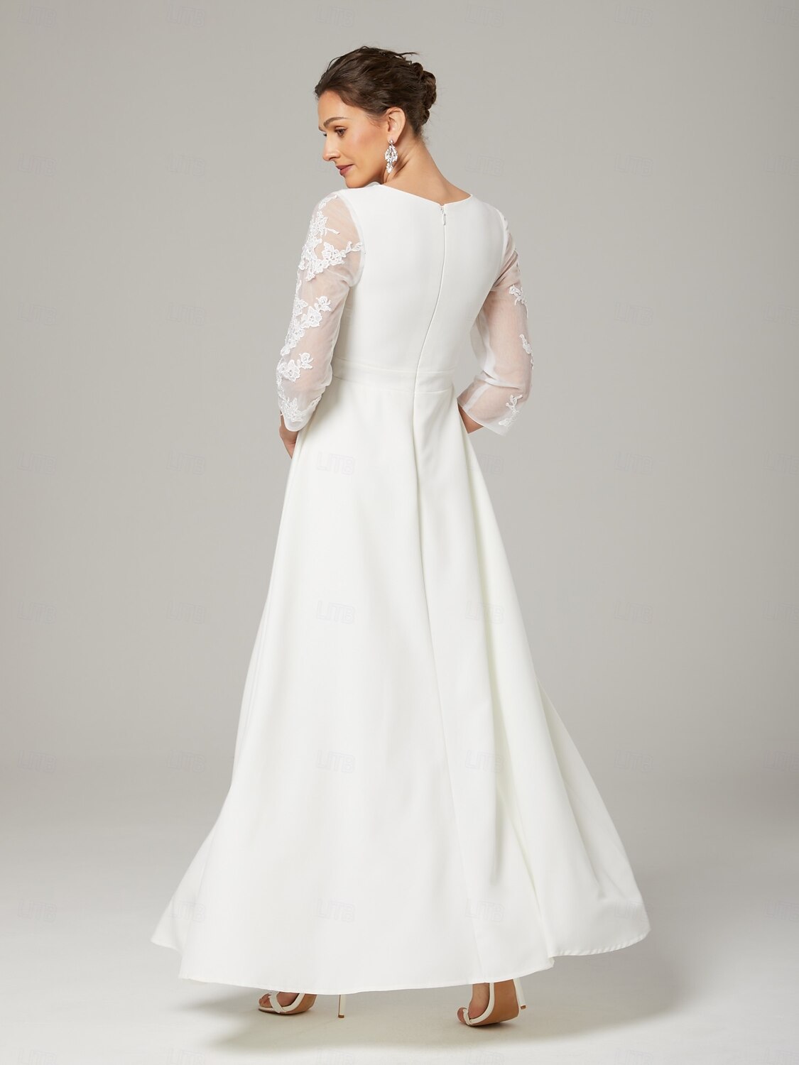 Jumpsuits Mother of the Bride Dress Elegant Jewel Neck Floor Length Chiffon 3/4 Length Sleeve with Appliques 2025 - $165.99 –P2