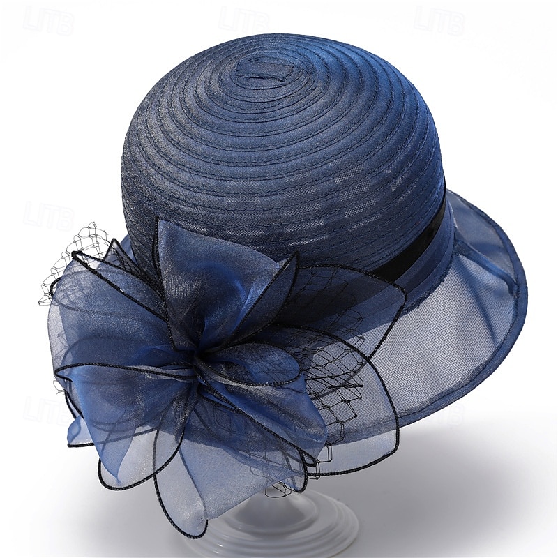 Hodeplagg organza Bøttehatt Bryllup Bursdag Avslappet Aftenselskap cocktail Elegant søt stil Med Blomster Hodeplagg Hodeplagg 2025 - $17.49 –P2