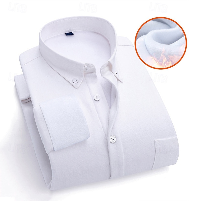 Herr Skjorta Knapp upp skjorta Randig Bröllop Fest Vit Marinblå Blå Himmelsblå Långärmad Kavajslag Höst Vinter Kläder Fleece 2025 - $29.99 –P5