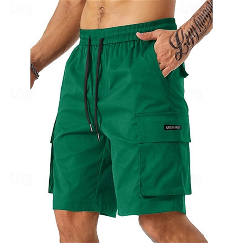 Homens Bermuda Cargo Calção Shorts de verão Com Cordão Cintura elástica Bolso multi Tecido Conforto Vestível Comprimento do joelho Ao ar livre Esporte Diário Moda Casual Preto Verde Claro de 2025 por $18.99 –P12