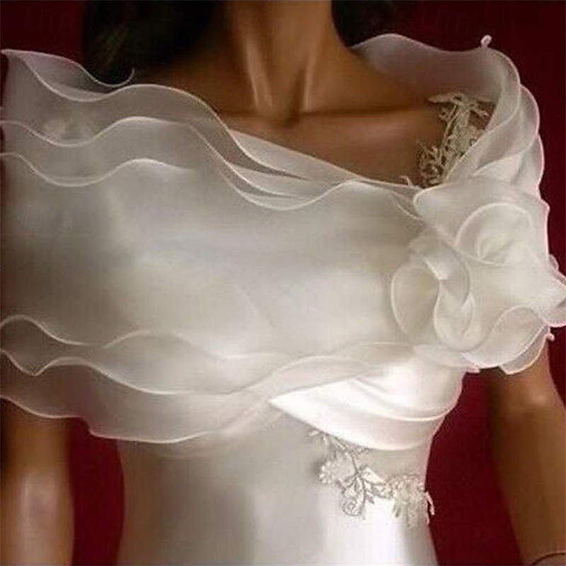 châle de mariage blanc élégant fleur multicouche tulle châle enveloppe de mariage mousseline de soie de mariée, 90 cm de 2025 ? $19.99 –P2