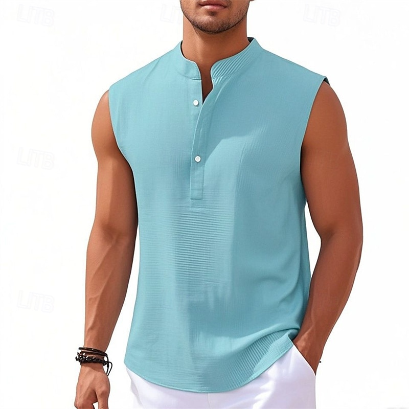 Homme T-shirt à boutons T-shirt Chemise Henley Sans manches Henley Été Uni Mode Designer Basique Boutons Vacances Rue Sortir Blanche T-shirt haut de gamme pour homme de 2026 ? $18.99 –P7