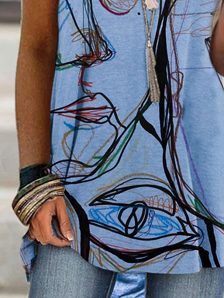 Femme T shirt Graphic Mode Moderne Décontractées Manche Courte Col Ras du Cou Hauts réguliers du quotidien Fin de semaine Imprimer Bleu Violet Vert Kaki Eté Printemps de 2025 ? $21.99 –P2