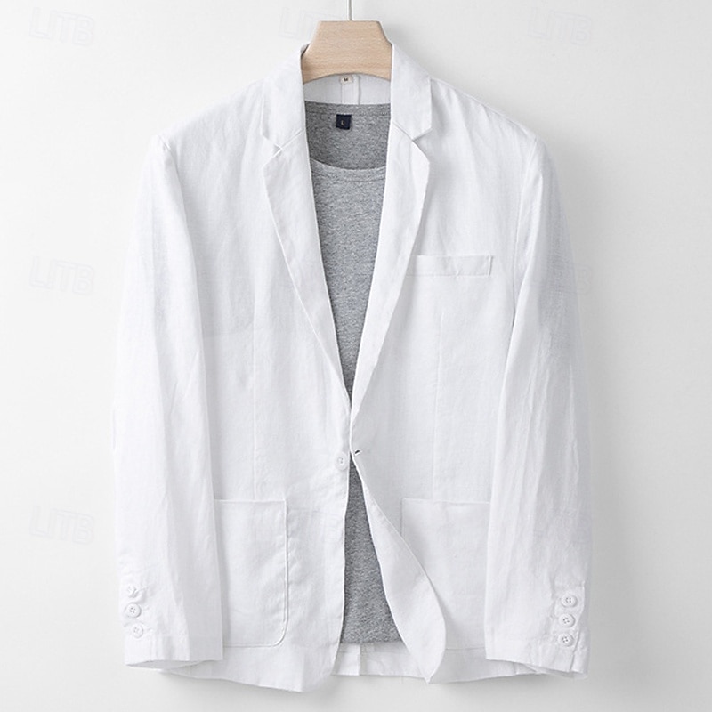 Men's 100% Linen Blazer Blazer Business Cocktail Party Wedding Party Fashion Casual Spring Autumn / Fall 100% Linen Plain Buttons Pocket Comfortable Single Breasted Blazer White Navy Blue khaki Gray 2025 - $102.99 –P8