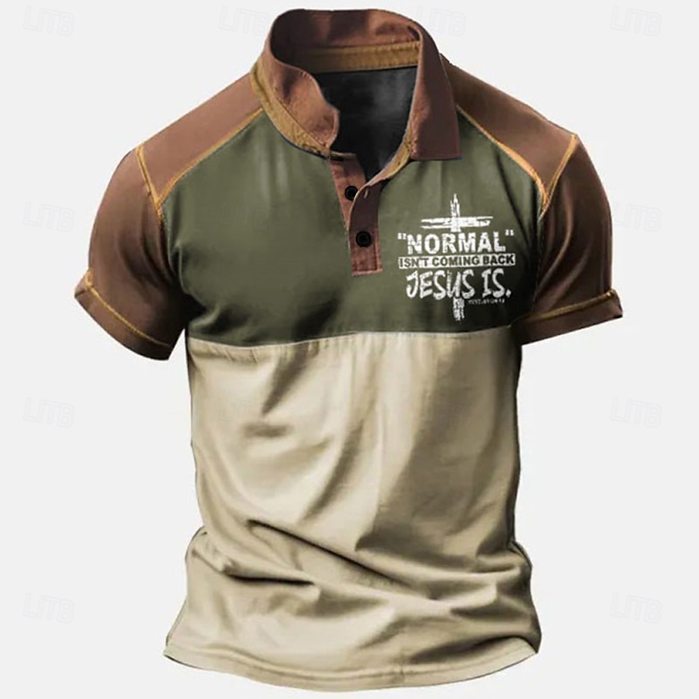 Men's Jesus Christian Polo Shirts Golf Shirt Short Sleeve Polo Shirts Collared Shirts Vintage Casual Vacation Wear Festival Wear Party Outfits Buttons 3D Print Navy Blue Blue Brown 2025 - $22.99 –P2