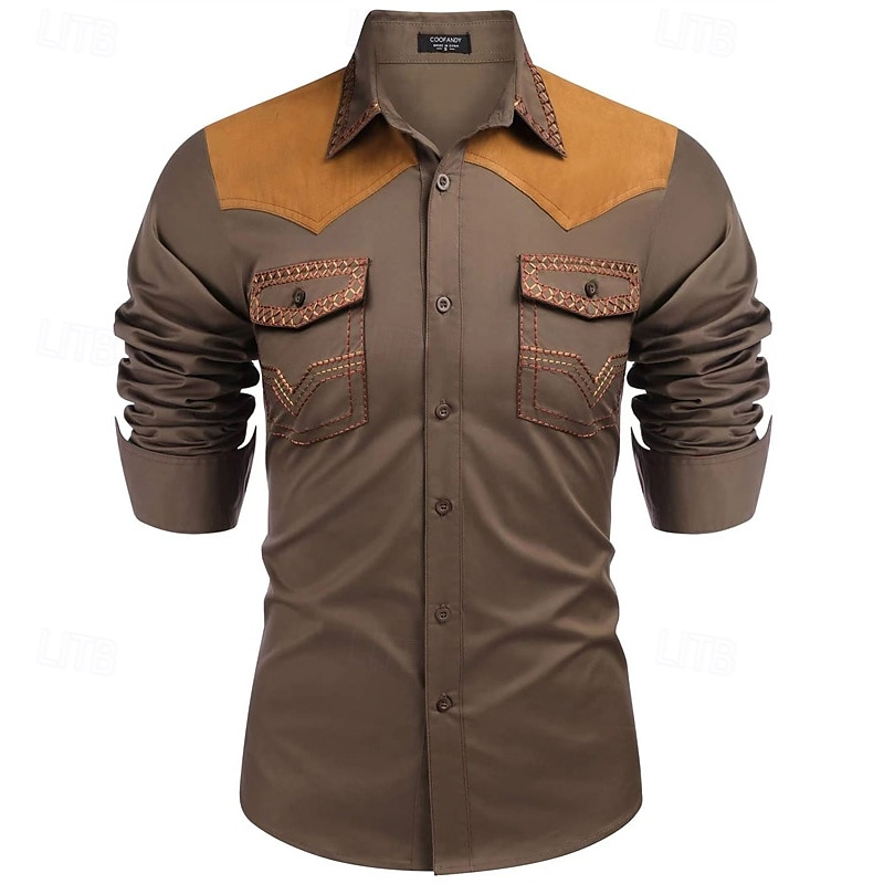 Herren Hemd Sommerhemd Freizeithemd Knopfhemd Hellkaki Schwarz Rote Marineblau Blau Langarm Farbblock Revers Urlaub Hawaiianisch Button-Down Bekleidung Baumwollmischung Mode Lässig Bequem 2025 - $47.99 –P4