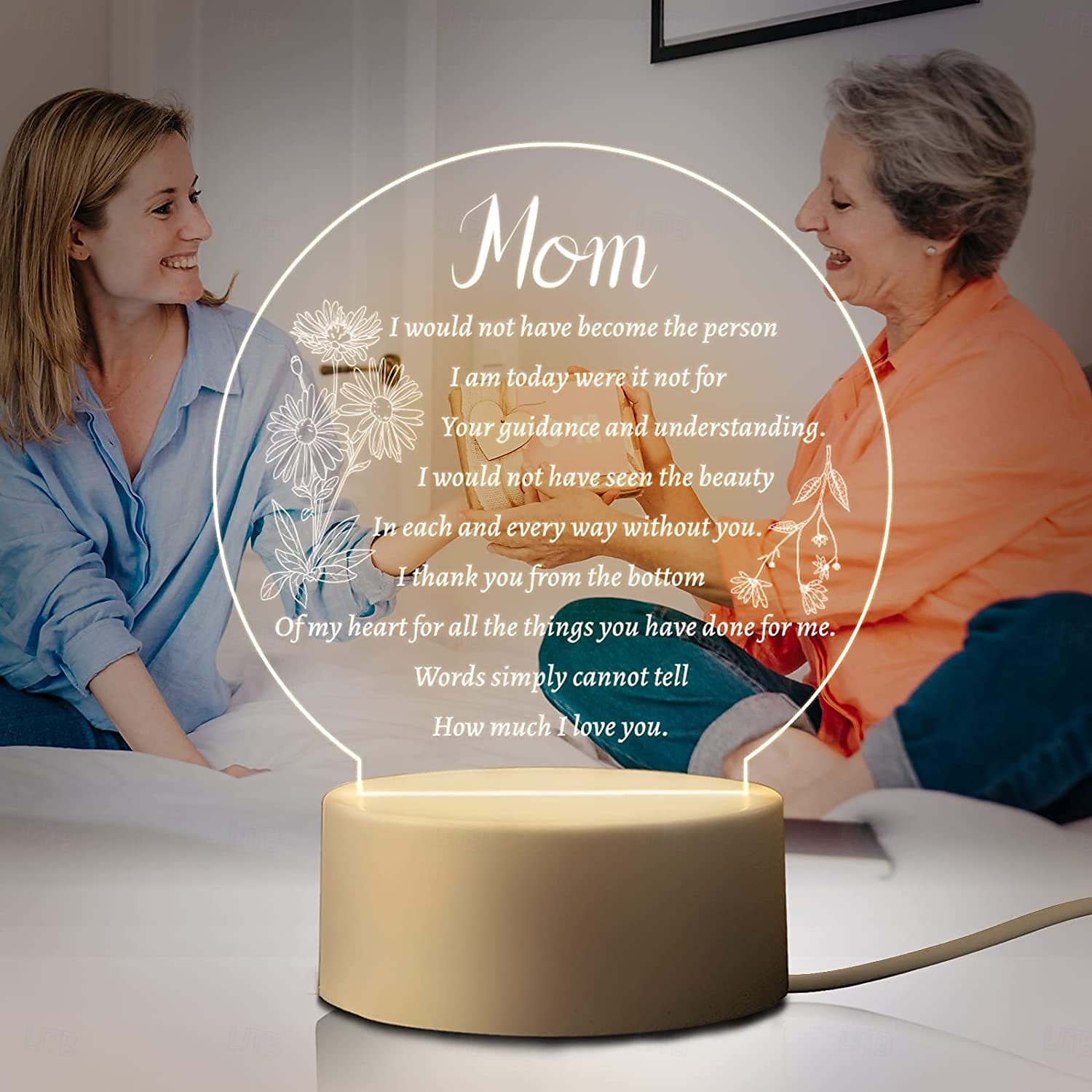 grawerowana lampka nocna dla mamy - idealny prezent od córki lub syna na dzień matki, boże narodzenie, walentynki - lampka LED zasilana przez USB z czytelnym tekstem &piękne wzory 2025 - $13.49 -P1