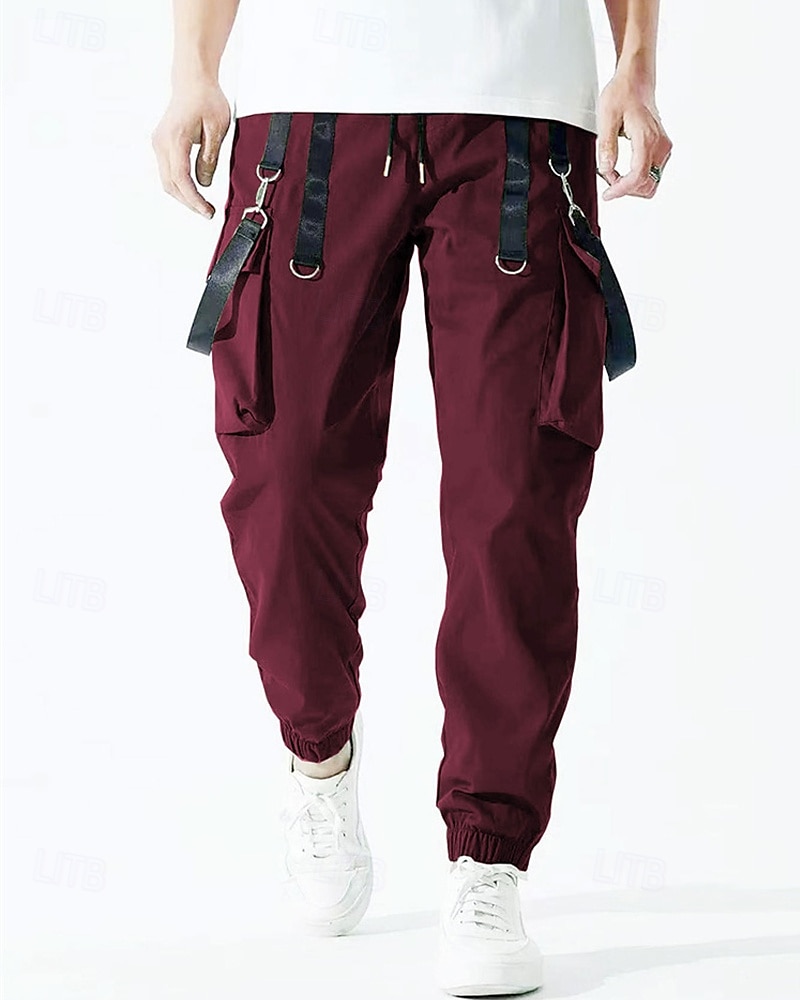 Homens Calças Cargo Corredor Calças Com Cordão Bolso multi Cintura elástica com cordão Tecido Vestível Ao ar livre Diário Acampar e Caminhar Moda Clássico Preto Vinho de 2025 por $27.99 –P17