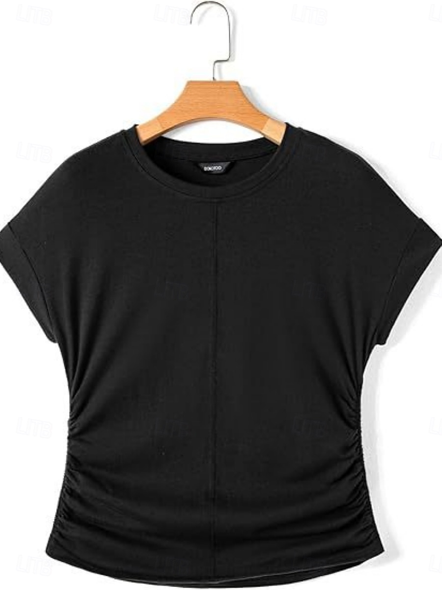 T Shirt Femme Uni Élégant Décontracté Manches Courtes Col Ronde Tops Réguliers Quotidien Noir Blanc Vert Armée Vert Gris Été de 2025 ? $19.99 –P17