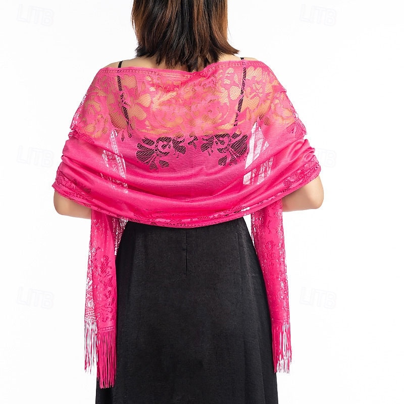 Ladiery Women's Floral Lace Scarf Shawl with Tassels, Soft Mesh Fringe Wraps for Wedding Evening Party Dresses 2025 - $16.49 –P6