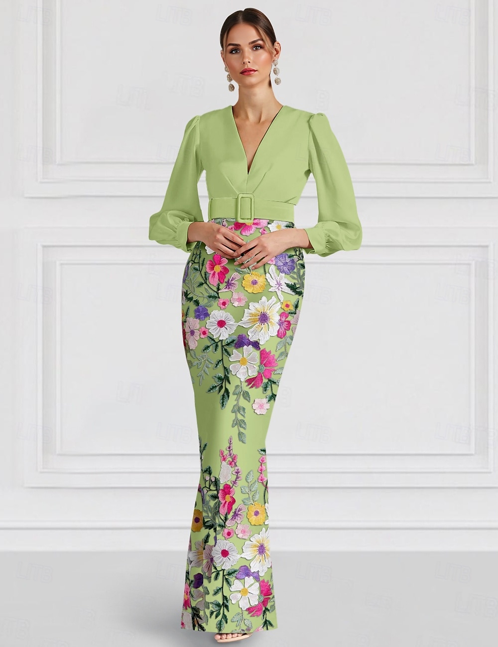 A-Linje kveldsdrakt elegant kjole formell bryllup gulvlengde lang erme en skulder sateng med sløyfer splitt broderi 2025 - $179.99 –P3