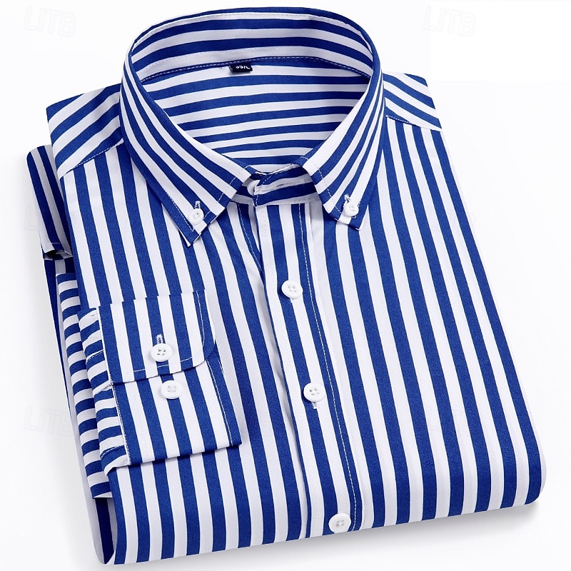 Herren Hemd Oberhemd Knopfhemd Streifen Hochzeit Party Hellblau Marineblau + Weiß Schwarz Weiß Langarm Kargen Frühling Herbst Bekleidung Knopf 2025 - $23.99 –P7