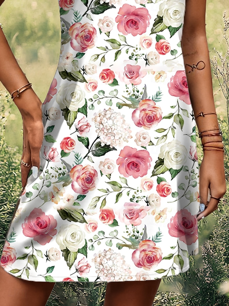 Women's Mini Dress Petite Dress A Line Dress Summer Dress Off The Shoulder Dress Elegant Bohemia Vacation Daily Loose Fit Floral Graphic Sleeveless U Neck Pink Summer Spring 2025 - $21.99 –P3
