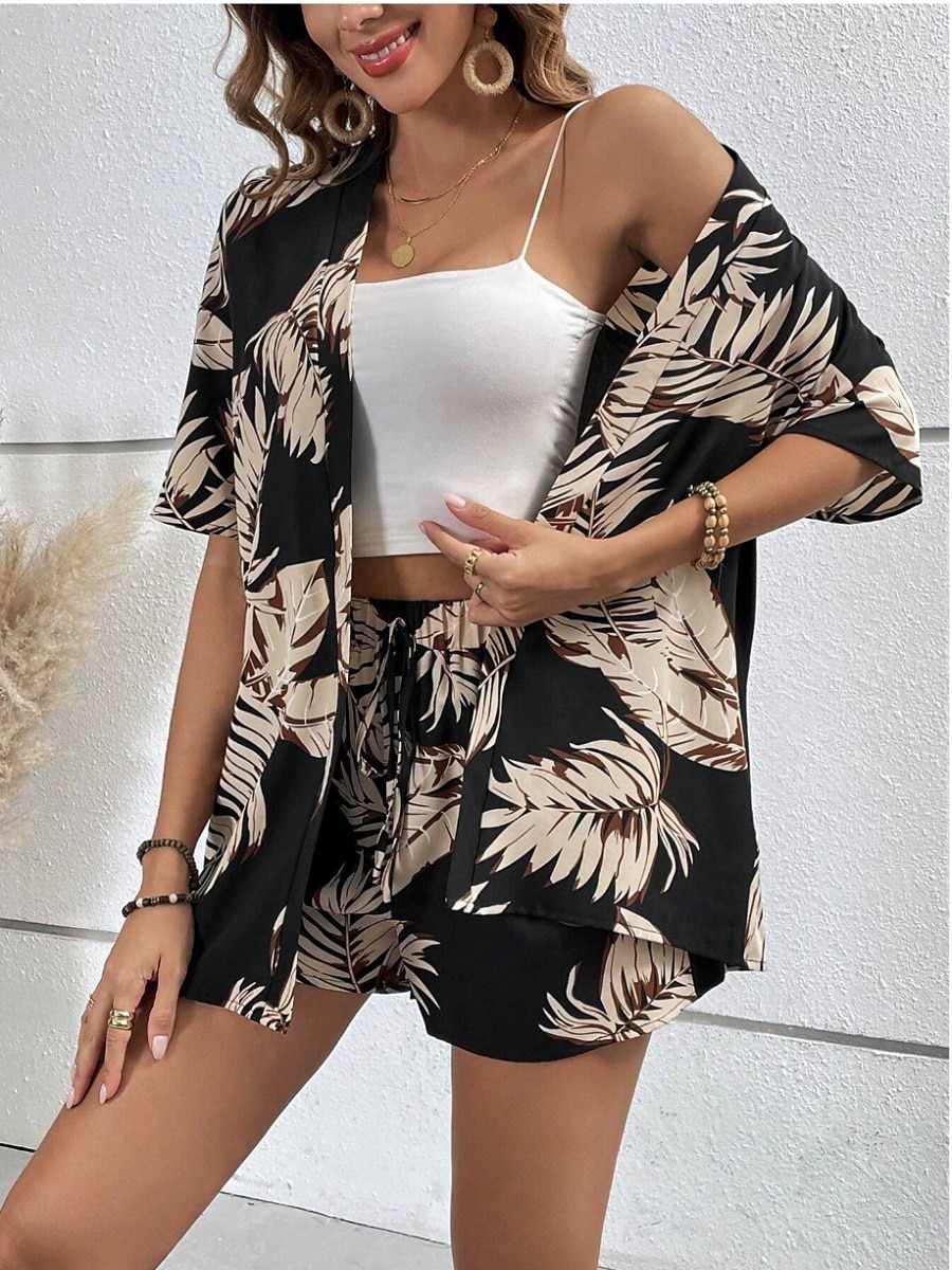 Pentru femei Elegant Modă Șic Stradă Cămașă Bluză Pantaloni scurți largi Manșon Jumate În V Grafic Imprimeu În aer liber Muncă Casual Negru Maro Trifoi Vară Fit regulat 2025 - $39.99 –P16
