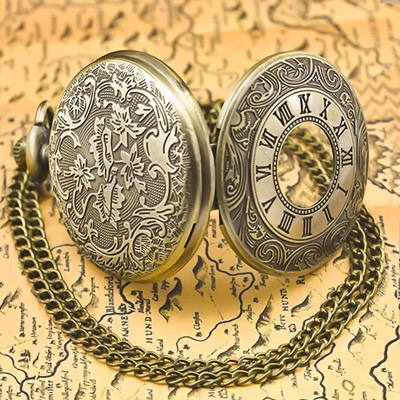 Bronzové vintage náhrdelníkové kapesní hodinky Římské pamětní velké s otevřeným předními chatelaine quartz kapesní hodinky top visící hodiny 2025 - $19.99 –P5