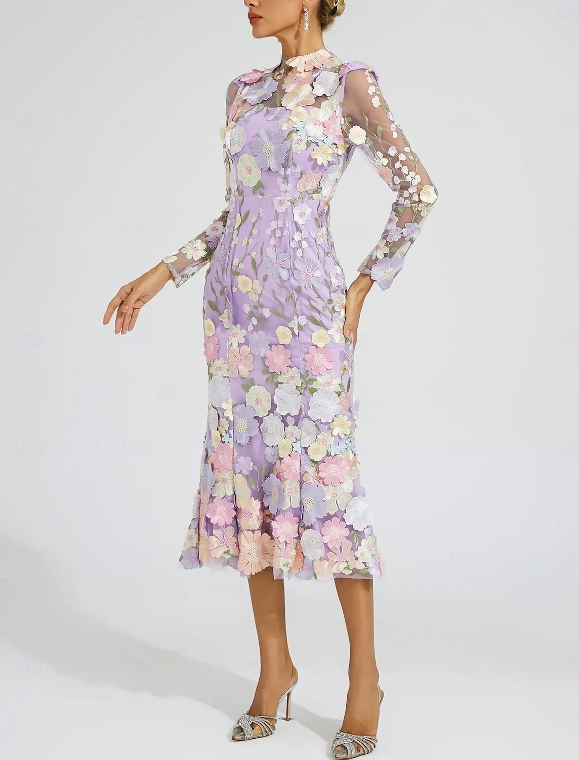 Floral Embroidered A-Line Dress Mother of the Bride Dress Wedding Elegant Vintage Illusion Neck Ankle Length Tulle Long Sleeve with Appliques Flower 2025 2025 - $191.99 –P4